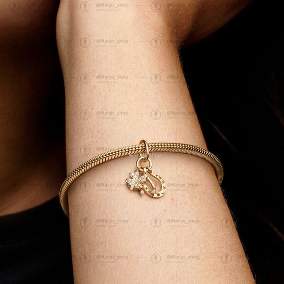 Pandora Lucky Clover, Wishbone & Horseshoe Dangle Charm - Picture 2 of 2